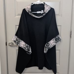 Black Fleece Poncho with Faux Fur Collar & Cuffs